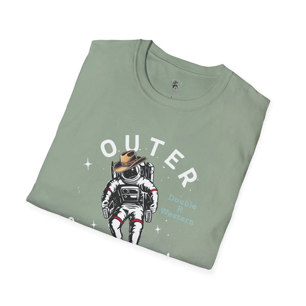Mint green graphic T-shirt with cowboy astronaut front print