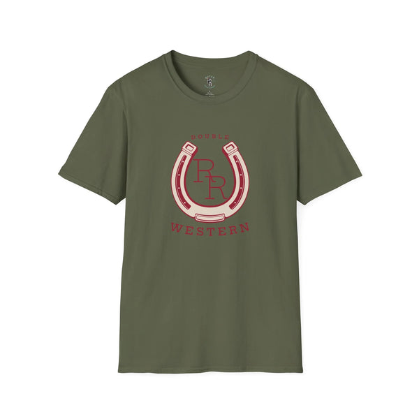 Military green western horseshoe T-shirt with red Double R graphic and “WESTERN” text
