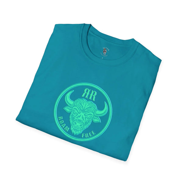 Teal crew-neck T-shirt with neon green “AIRMAN FREE” bull graphic