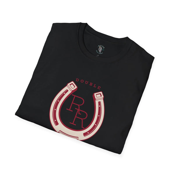 Black western T-shirt with red-and-white horseshoe graphic