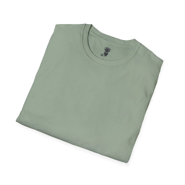 Sage green short-sleeve T-shirt with small chest bull head graphic
