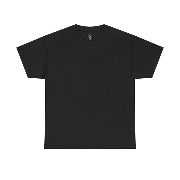 Black heavy cotton tee with crew neck and small chest logo