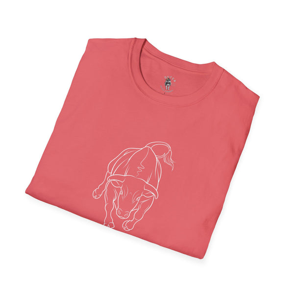 Spirit Line Bull Unbreakable Charge Western Wear Graphic T-Shirt in Coral Silk, folded view