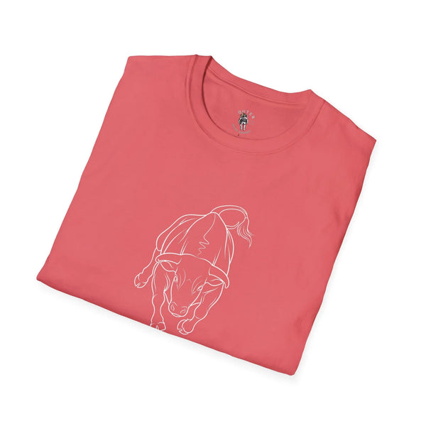 Red western graphic T-shirt with white bull line art on chest