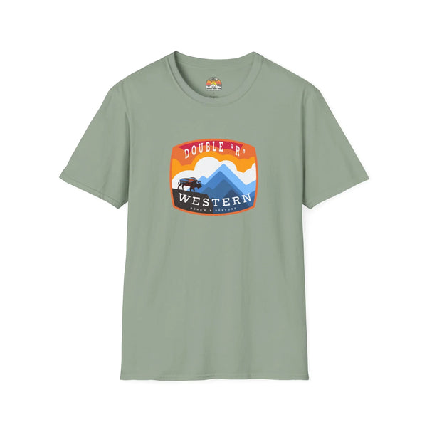 Sage green graphic T-shirt with western logo print on the chest