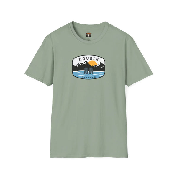 Sage green crew-neck western T-shirt with Double R Western logo chest print