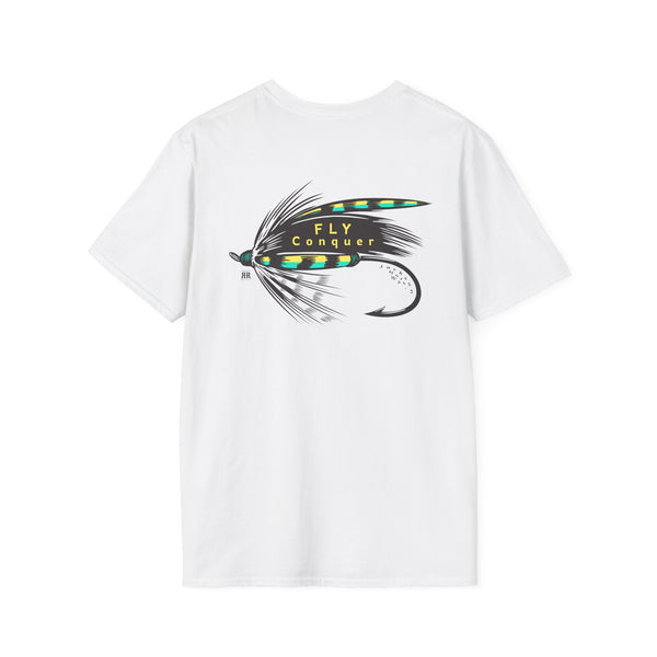 Double R Western Fly Conquer Jackson Hole Wyoming Western Wear Graphic T-Shirt, back graphic view, White