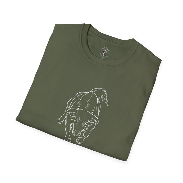 Spirit Line Bull Unbreakable Charge Western Wear Graphic T-Shirt in Military Green, folded view