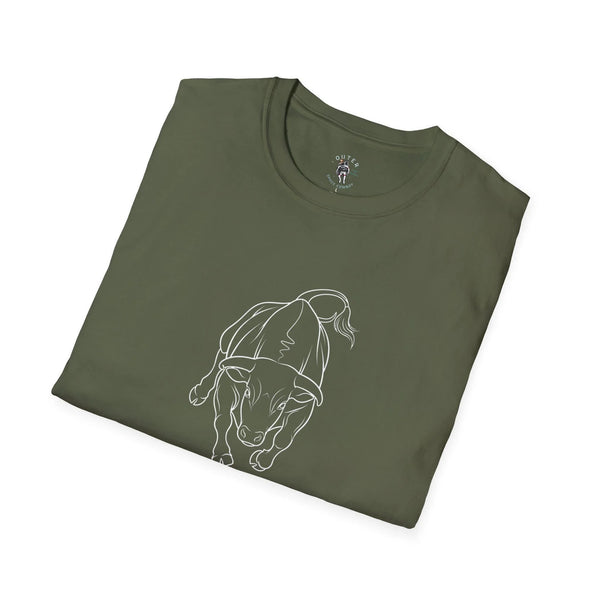Dark green western graphic tee with line bull head and small chest logo