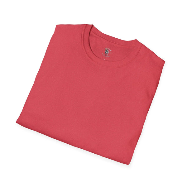 Red heavy cotton western T-shirt, back graphic at chest level