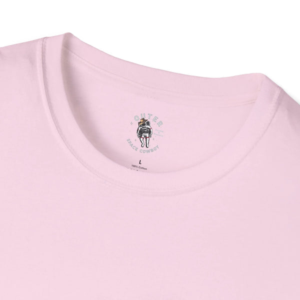 Pink heavy cotton T-shirt with small back neck graphic