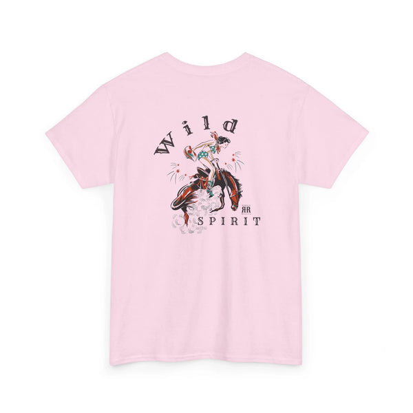 Light pink crewneck T-shirt with centered back Western graphic and barbed wire text