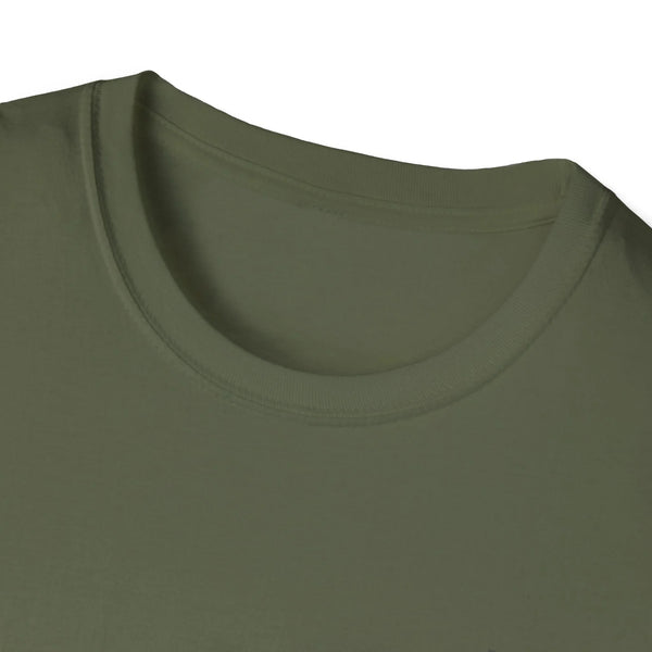 Military green crewneck T-shirt with ribbed collar and plain front upper panel