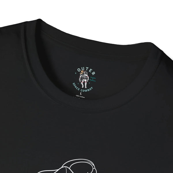 Black crewneck T-shirt with neckline logo and partial white bull outline