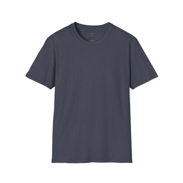 Heather navy short-sleeve T-shirt with small bull logo at neckline