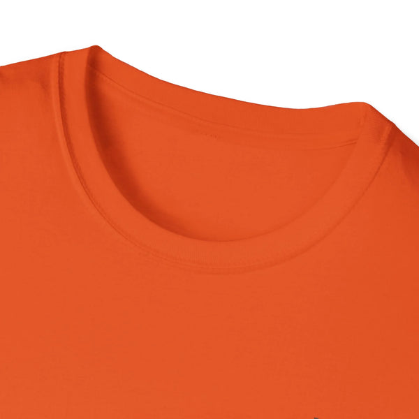 Orange crewneck T-shirt with ribbed collar and plain front upper panel
