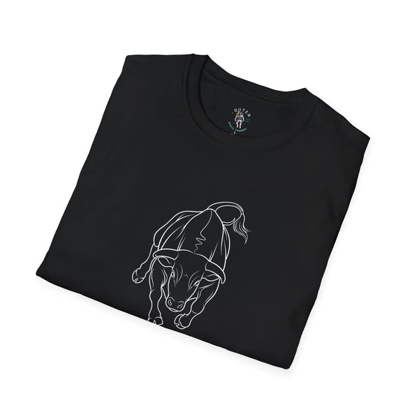 Black western graphic T-shirt with white bull line art on chest