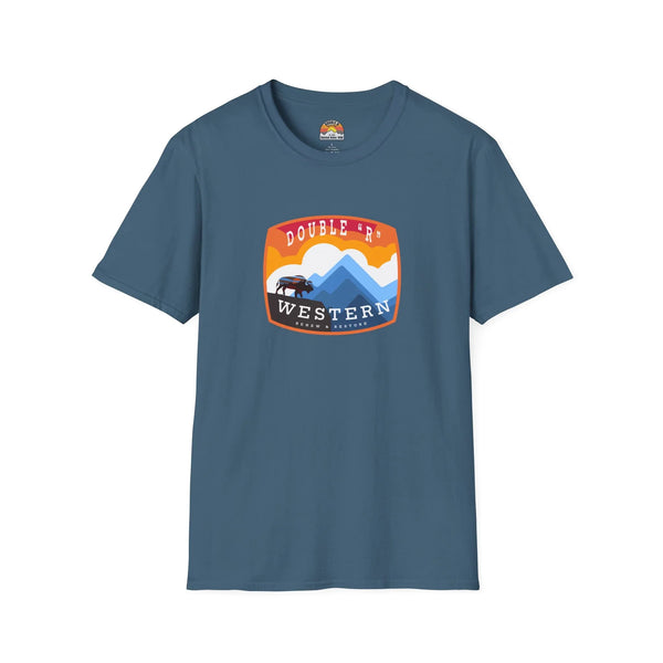 Stone blue graphic T-shirt with western logo print on the chest