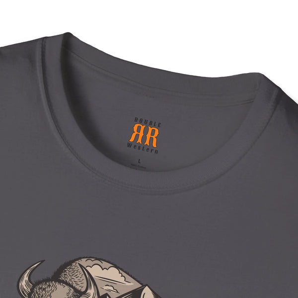 Charcoal crewneck T-shirt with AR Western logo and partial bison graphic