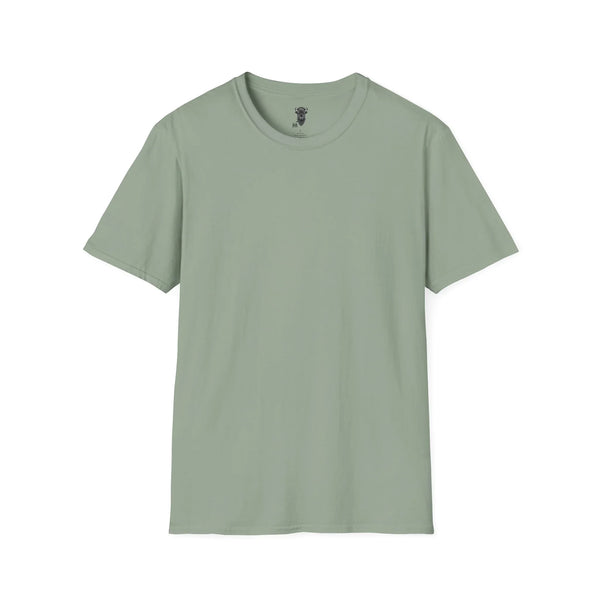 Sage green short-sleeve T-shirt with small bull logo at neckline