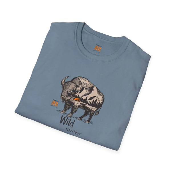 Light blue crewneck T-shirt with bison graphic and Wild Heritage text