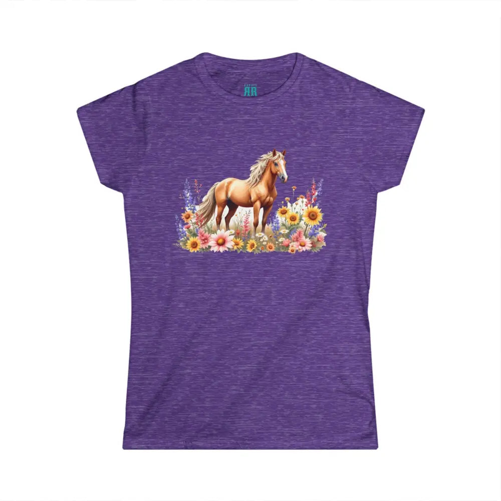 Bay Mustang and Wildflowers Design Double R Western™ Softstyle Graphic Shirt Heather Purple / S T Shirt