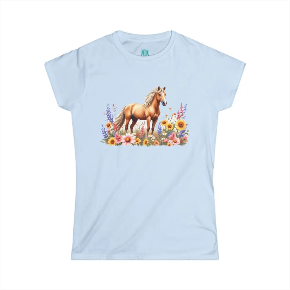 Bay Mustang and Wildflowers Design Double R Western™ Softstyle Graphic Shirt Light Blue / S T Shirt