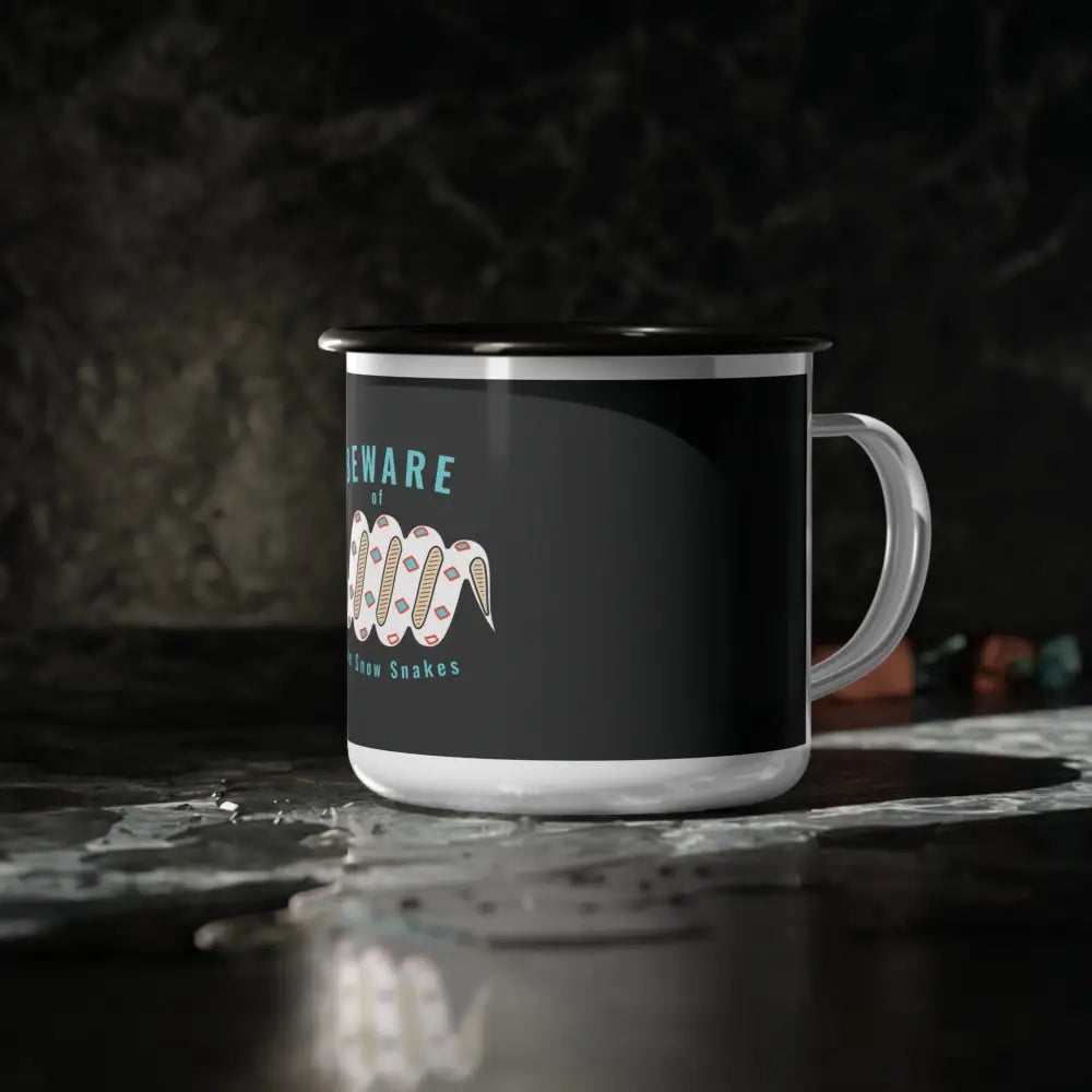 Beware of Snow Snakes Enamel Camp Mug 12oz / Black Rim Mug