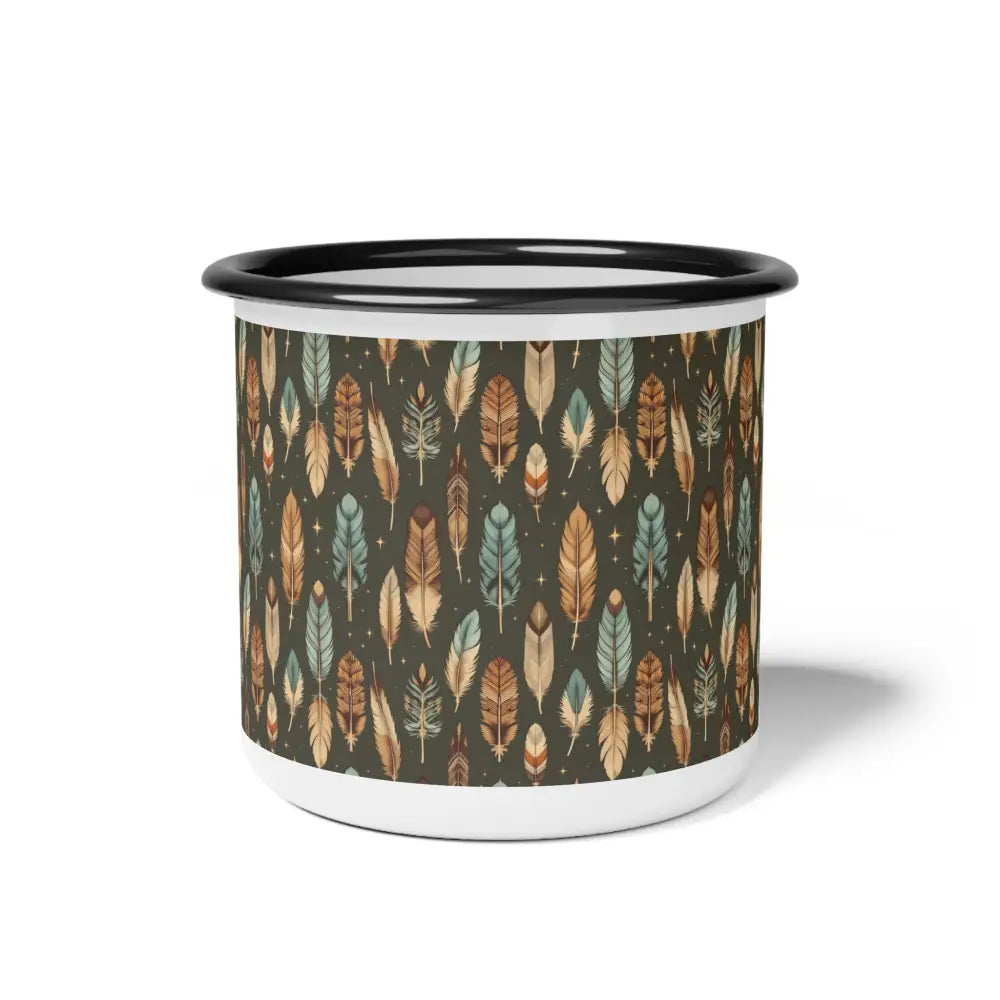 Boho Feather Trail Enamel Camp Mug Perfect for Camping & Outdoor Adventures 12oz / Black Rim Mug
