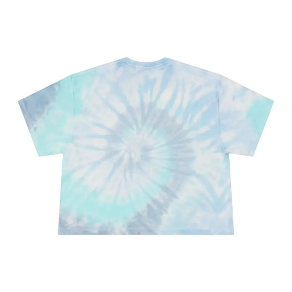 Tie-dye T-shirt back, light blue and white spiral swirl pattern