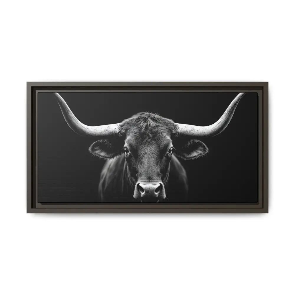 Bucking Bull Midnight Edition Framed Canvas Art Wrap Double R Western™ 20’’ x 10’’ (Horizontal) / Espresso / 1.25’’