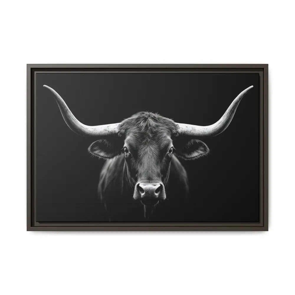 Bucking Bull Midnight Edition Framed Canvas Art Wrap Double R Western™ 24″ x 16″ (Horizontal) / Espresso / 1.25’’ Canvas