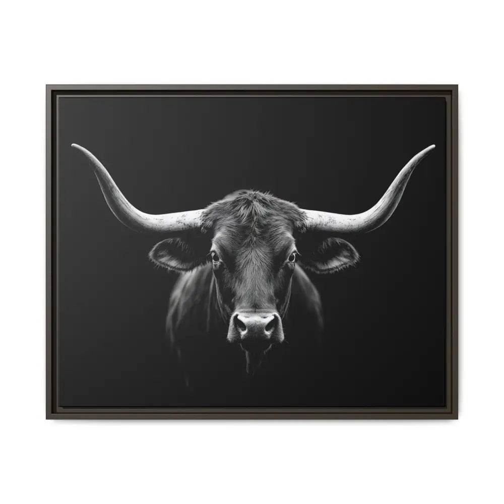 Bucking Bull Midnight Edition Framed Canvas Art Wrap Double R Western™ 30’’ x 24’’ (Horizontal) / Espresso / 1.25’’
