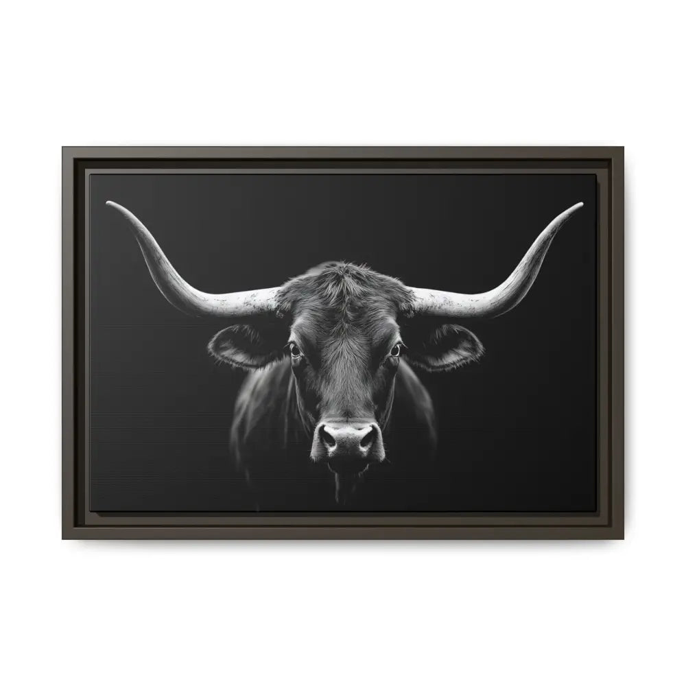 Bucking Bull Midnight Edition Framed Canvas Art Wrap Double R Western™ 18″ x 12″ (Horizontal) / Espresso / 1.25’’ Canvas