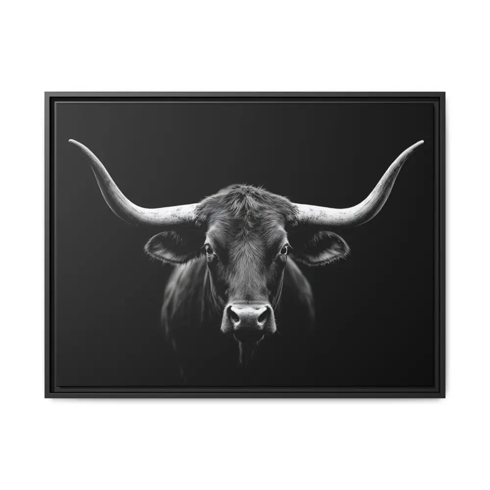 Bucking Bull Midnight Edition Framed Canvas Art Wrap Double R Western™ 32’’ x 24’’ (Horizontal) / Black / 1.25’’ Canvas