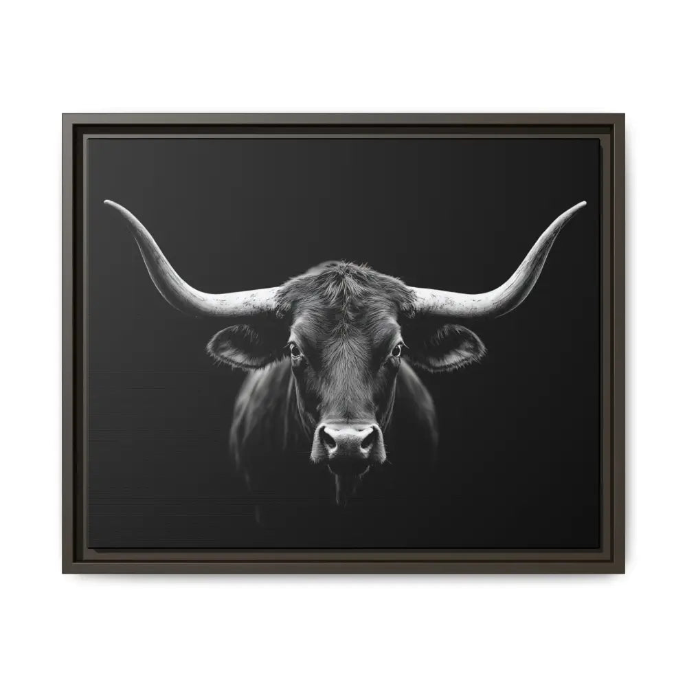 Bucking Bull Midnight Edition Framed Canvas Art Wrap Double R Western™ 20″ x 16″ (Horizontal) / Espresso / 1.25’’ Canvas