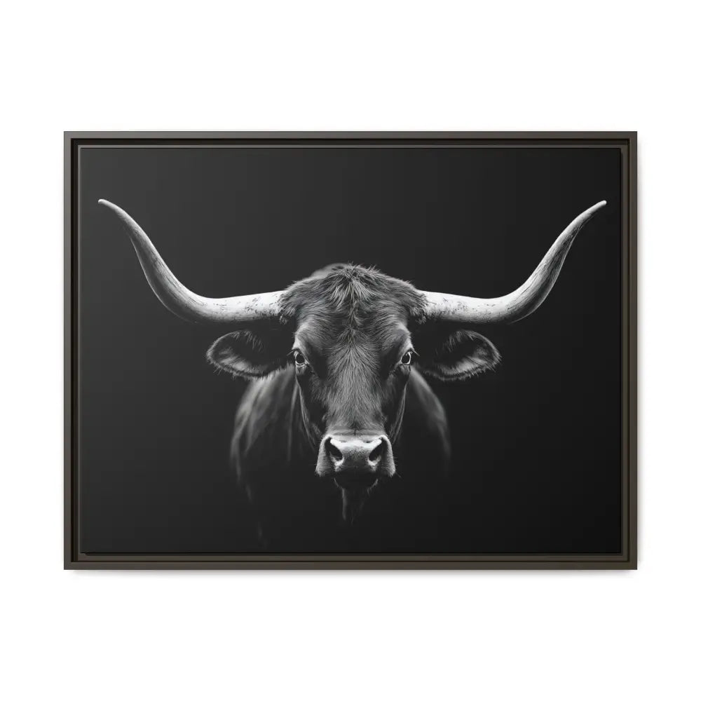 Bucking Bull Midnight Edition Framed Canvas Art Wrap Double R Western™ 32’’ x 24’’ (Horizontal) / Espresso / 1.25’’