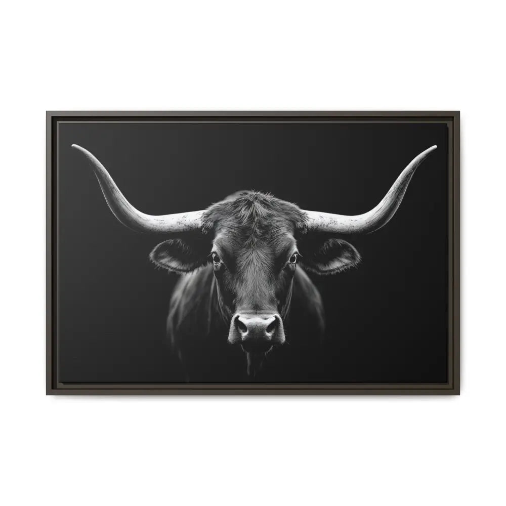 Bucking Bull Midnight Edition Framed Canvas Art Wrap Double R Western™ 30″ x 20″ (Horizontal) / Espresso / 1.25’’ Canvas