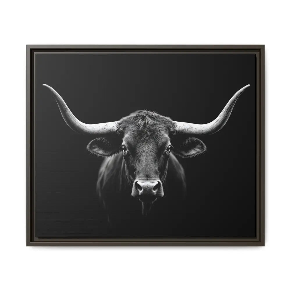 Bucking Bull Midnight Edition Framed Canvas Art Wrap Double R Western™ 24’’ x 20’’ (Horizontal) / Espresso / 1.25’’