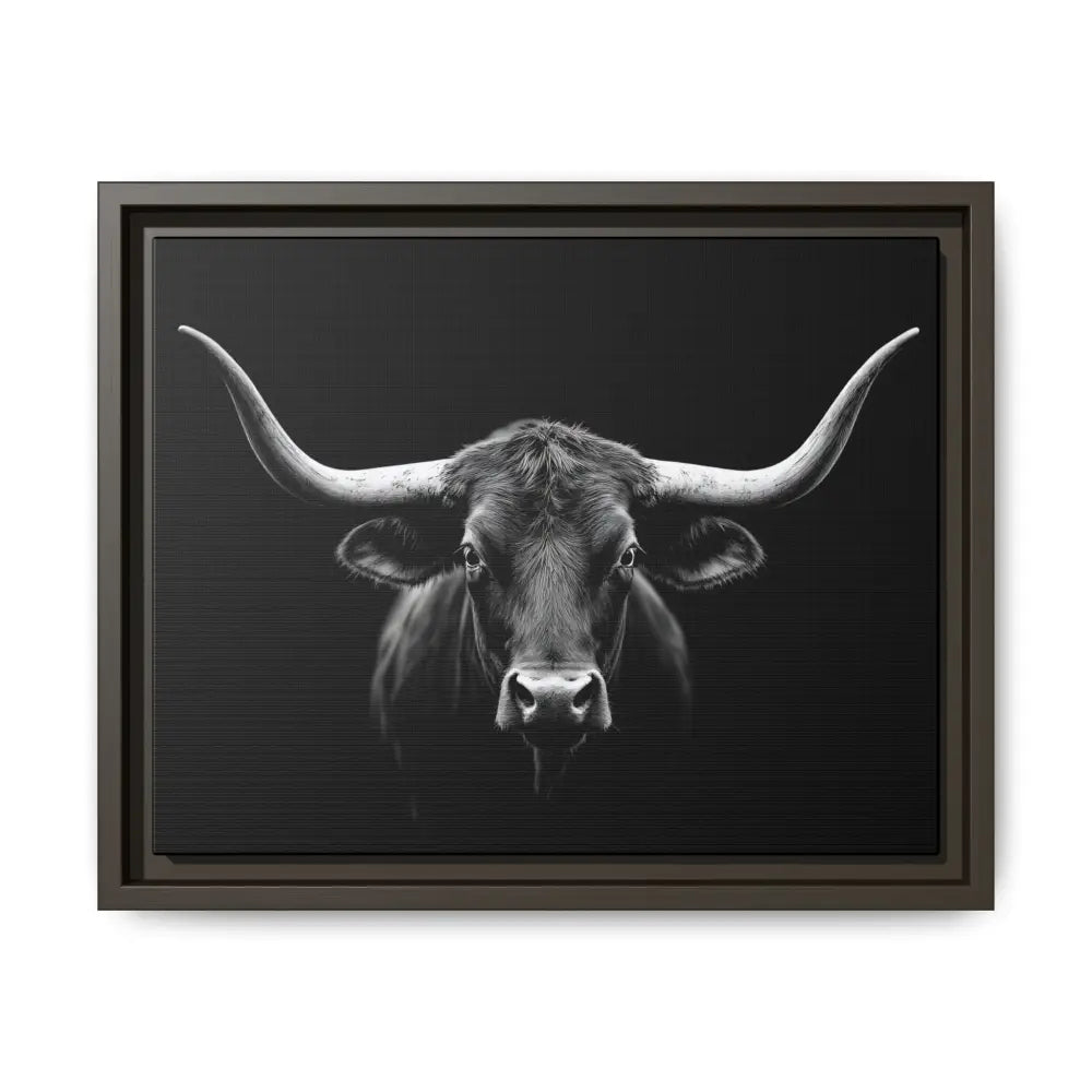 Bucking Bull Midnight Edition Framed Canvas Art Wrap Double R Western™ 14″ x 11″ (Horizontal) / Espresso / 1.25’’ Canvas
