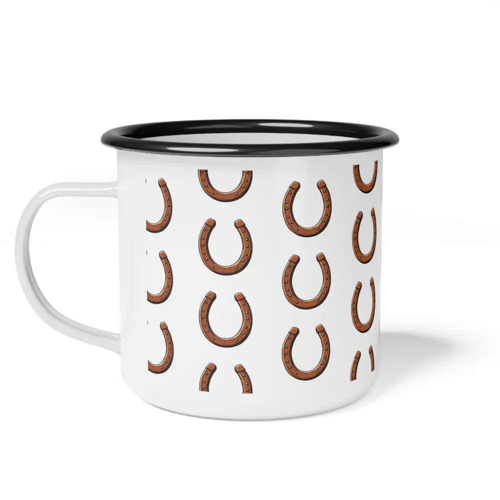 Classic Horseshoe Enamel Camp Mug Perfect for Camping & Outdoor Adventures 12oz / Black Rim Mug