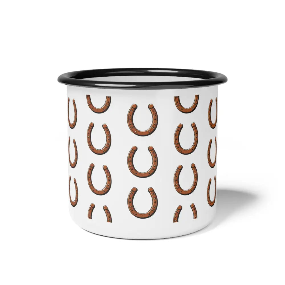 Classic Horseshoe Enamel Camp Mug Perfect for Camping & Outdoor Adventures 12oz / Black Rim Mug