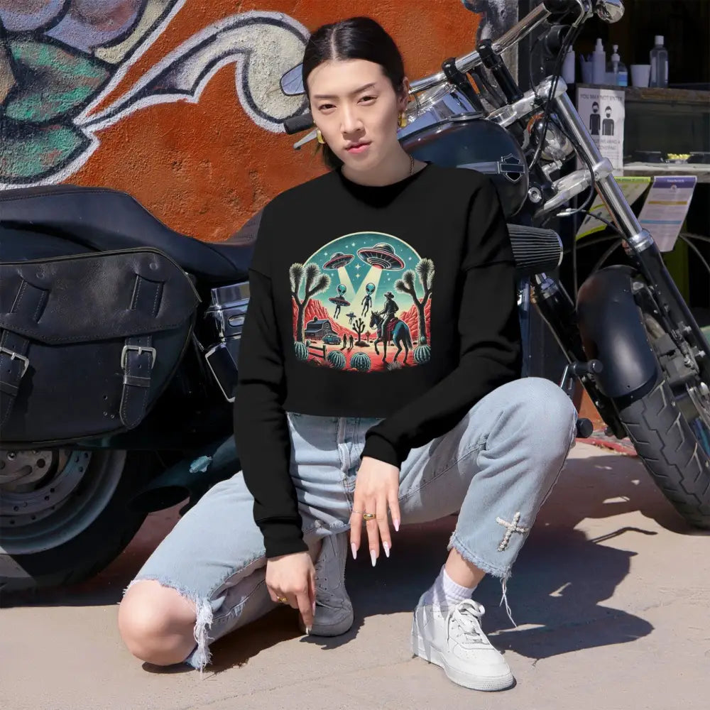 ’Cosmic Cowboy’ Double R Western’s Women’s Cropped Sweatshirt Black / S Sweatshirt
