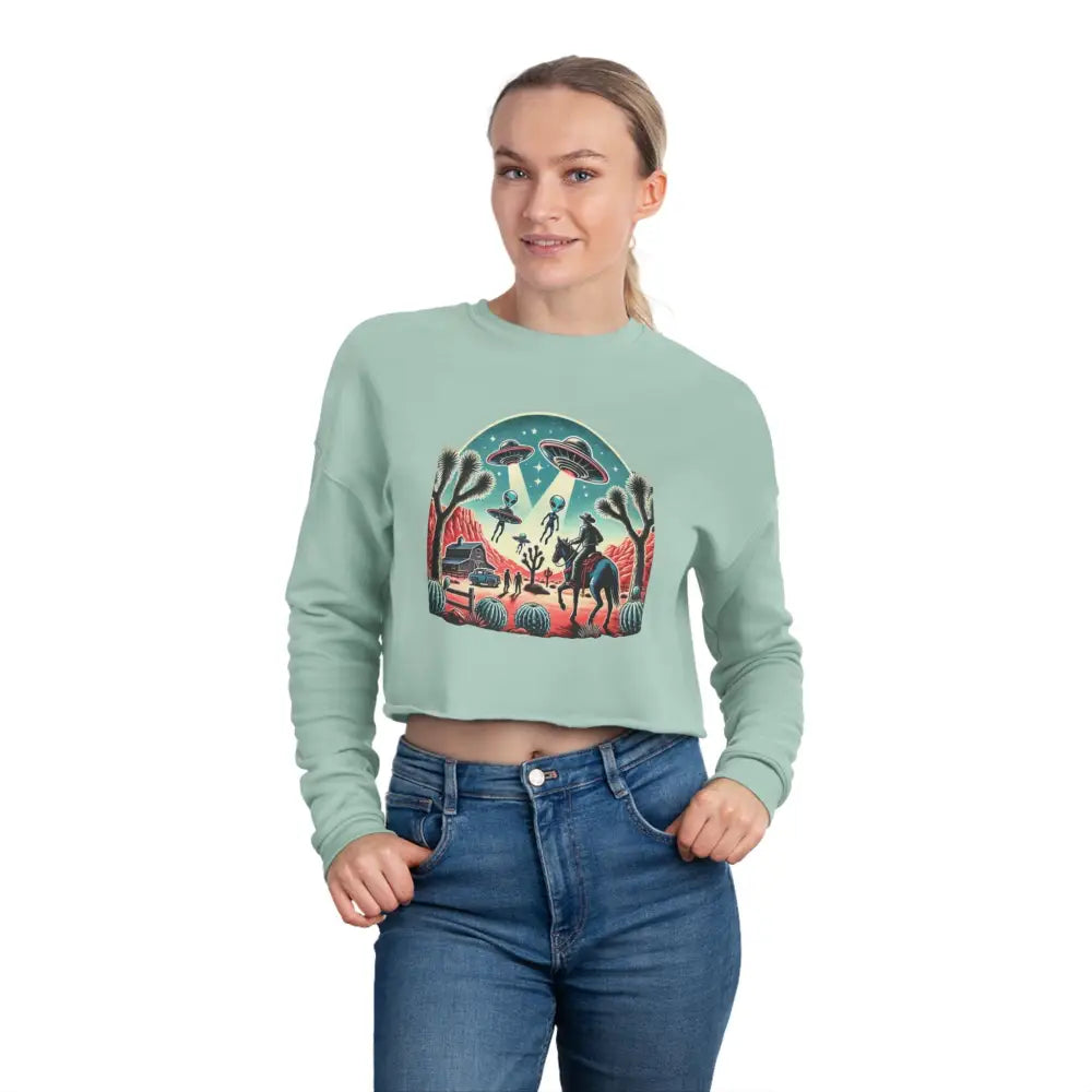 ’Cosmic Cowboy’ Double R Western’s Women’s Cropped Sweatshirt Dusty Blue / S Sweatshirt