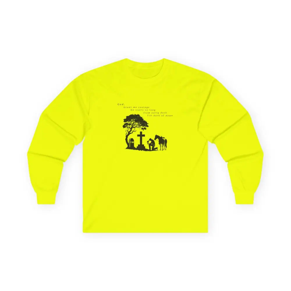 ’Courage at Dusk’ Double R Western’s Long Sleeve Woman’s T Shirt S / Safety Green Long sleeve
