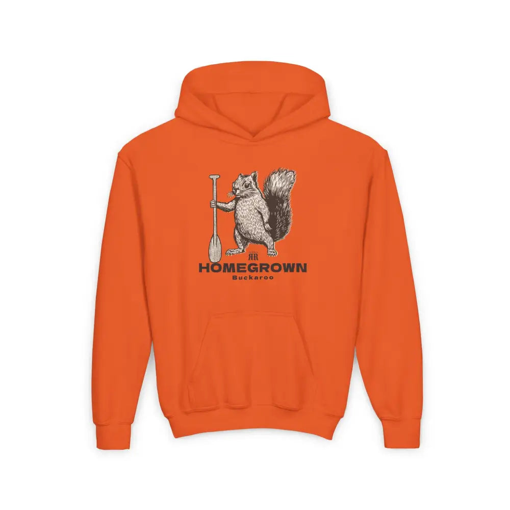 ’Critter Creek Squirrel’ - Double R Western Homegrown Buckaroo Series- Youth Heavy Blend Hooded Sweatshirt - S / Orange