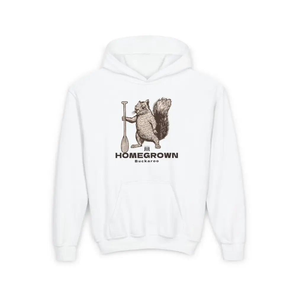 ’Critter Creek Squirrel’ - Double R Western Homegrown Buckaroo Series- Youth Heavy Blend Hooded Sweatshirt - S / White