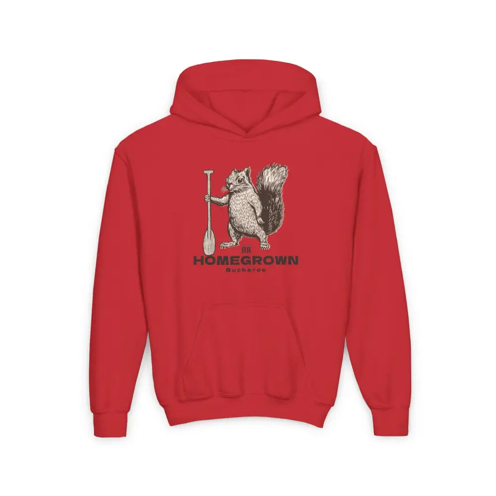 ’Critter Creek Squirrel’ - Double R Western Homegrown Buckaroo Series- Youth Heavy Blend Hooded Sweatshirt - S / Red