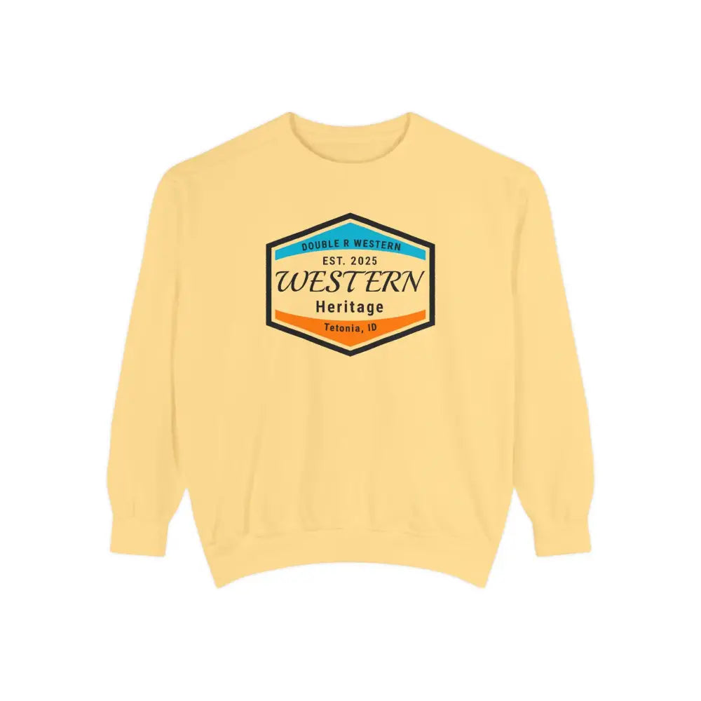 Double R Western™ Heritage Unisex Garment Dyed Sweatshirt – | Western Style Crewneck | Tetonia ID Butter / S Sweatshirt