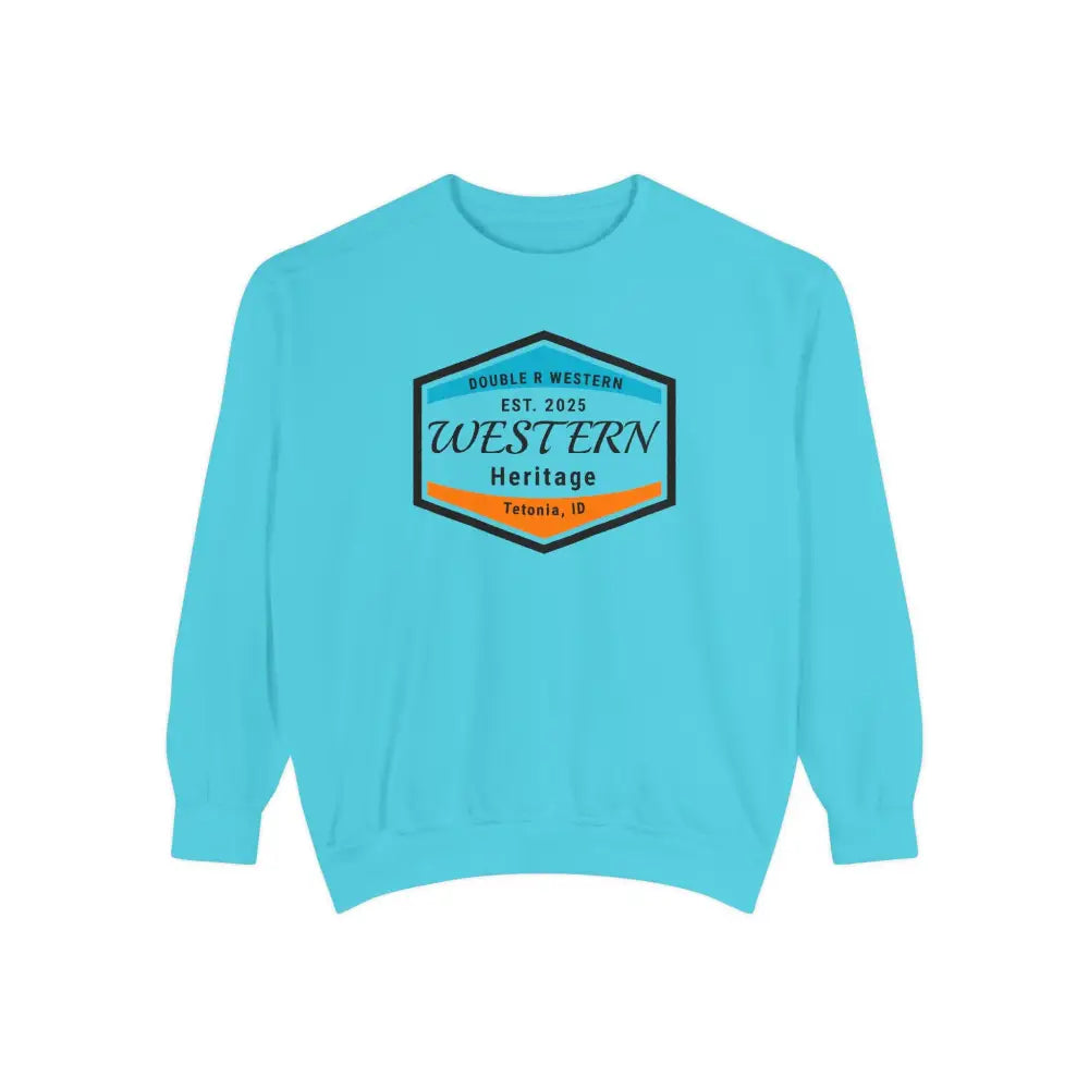 Double R Western™ Heritage Unisex Garment Dyed Sweatshirt – | Western Style Crewneck | Tetonia ID Sweatshirt